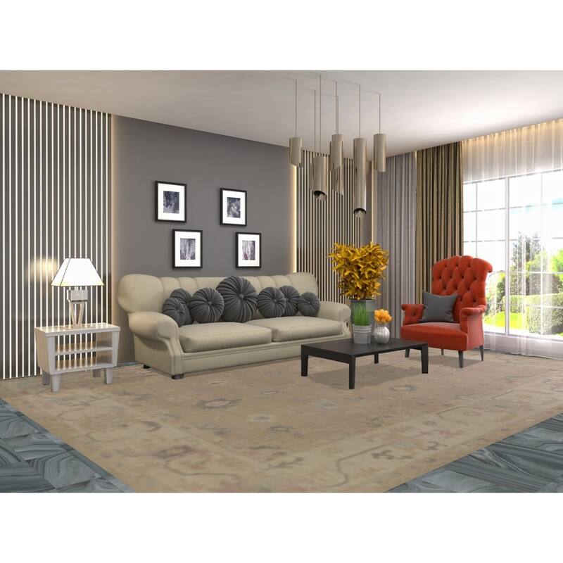 Vegetable Dye Oushak Turkish Area Rug Handmade Wool Carpet - 9'7"x 13'3"