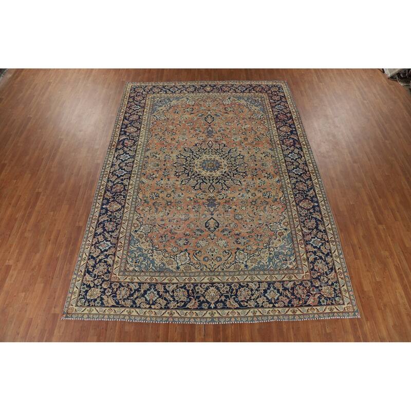 Orange Najafabad Vintage Persian Area Rug Hand-Knotted Wool Carpet - 9'7" x 13'3"