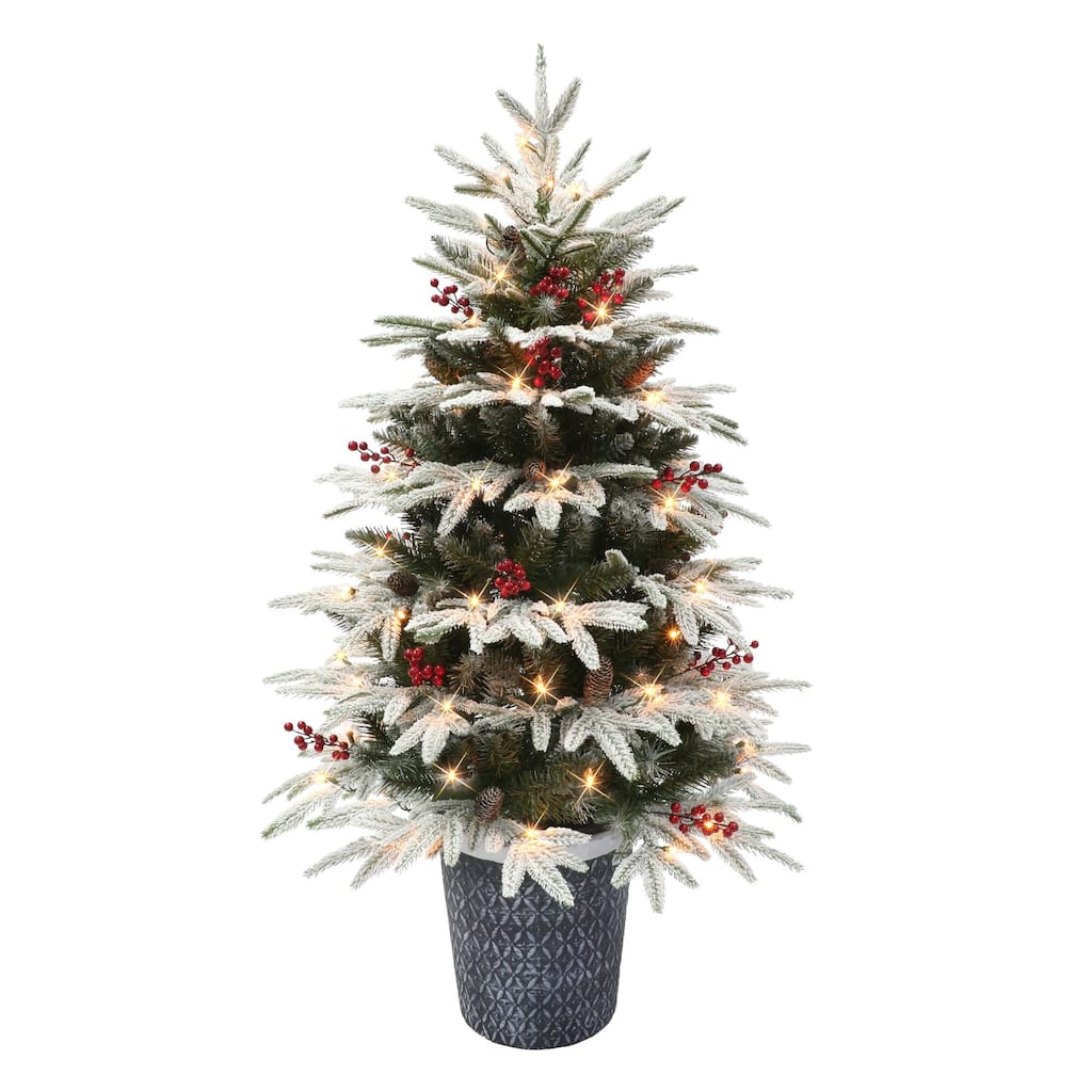 4.5' Potted Flocked Halifax Fir Medium Artificial Tree Clear Lights - 4.5 Foot