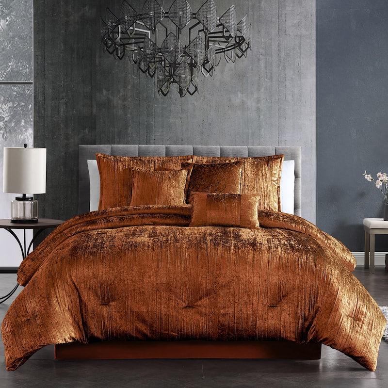 Riverbrook Home Turin Crinkled Velvet Comforter Collection - Spice - King - 7 Piece
