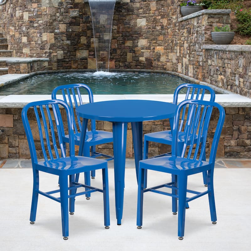 30-inch Round Metal Table and Chairs 5-piece Set - Blue