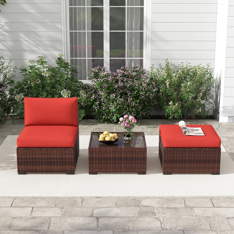 Outdoor 3-Piece Wicker Sofa Set with Ottoman