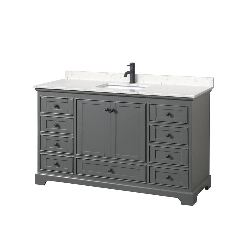 Wyndham Collection Deborah 60" Free Standing Single Basin Vanity Set - Dark Gray / Carrara Cultured Marble Top / Matte