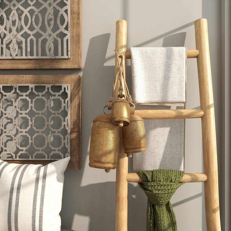 Metal Tibetan Inspired Decorative Cow Bells with Jute Hanging Rope - Set of 3 - Roche River Decor