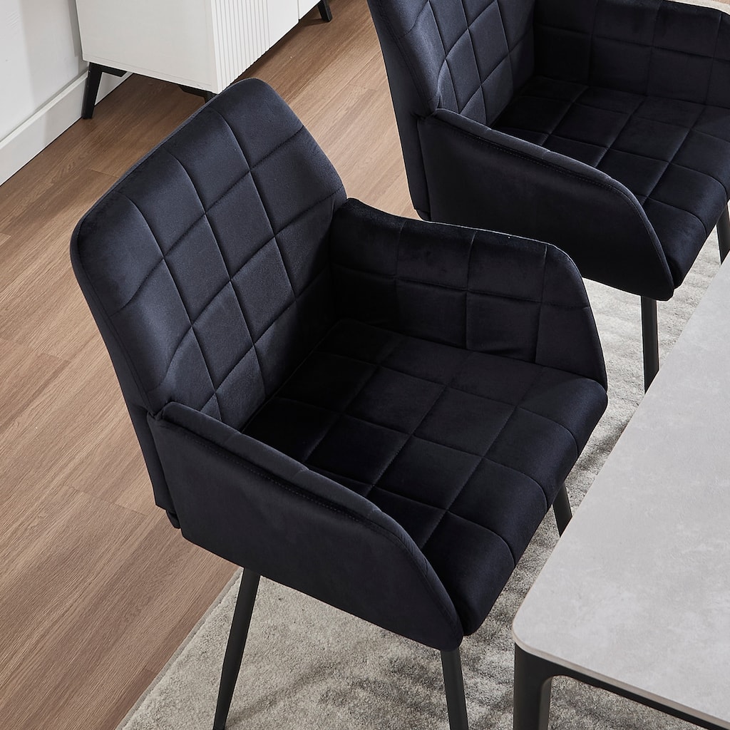 Modern 2 Piece Velvet Kitchen Dining Chairs with Cushions, Armrests, Non Slip for Dining Room Kitchen Living Room Bedroom