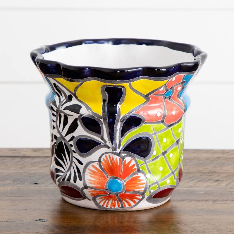 Handmade Talavera Ceramic Planter - 8" - Multicolored