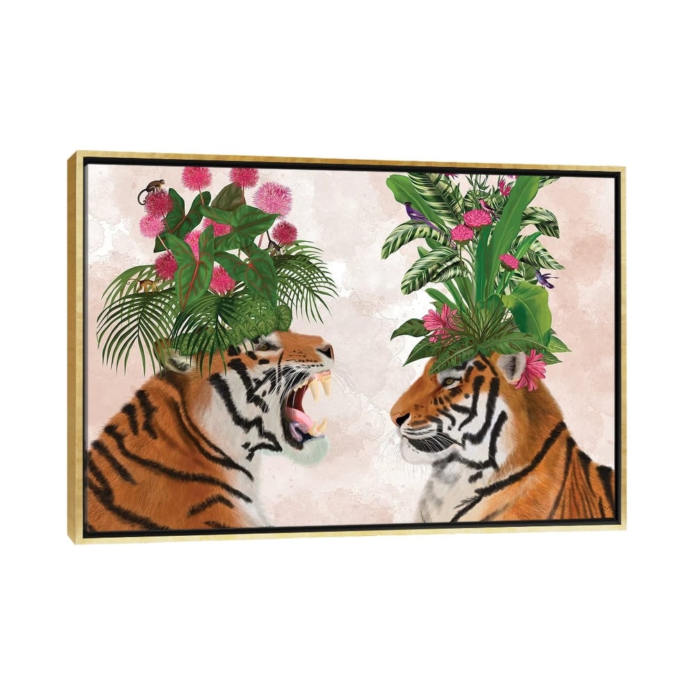 iCanvas "Hot House Tigers, Pair, Pink Green" by Fab Funky Framed Canvas Print