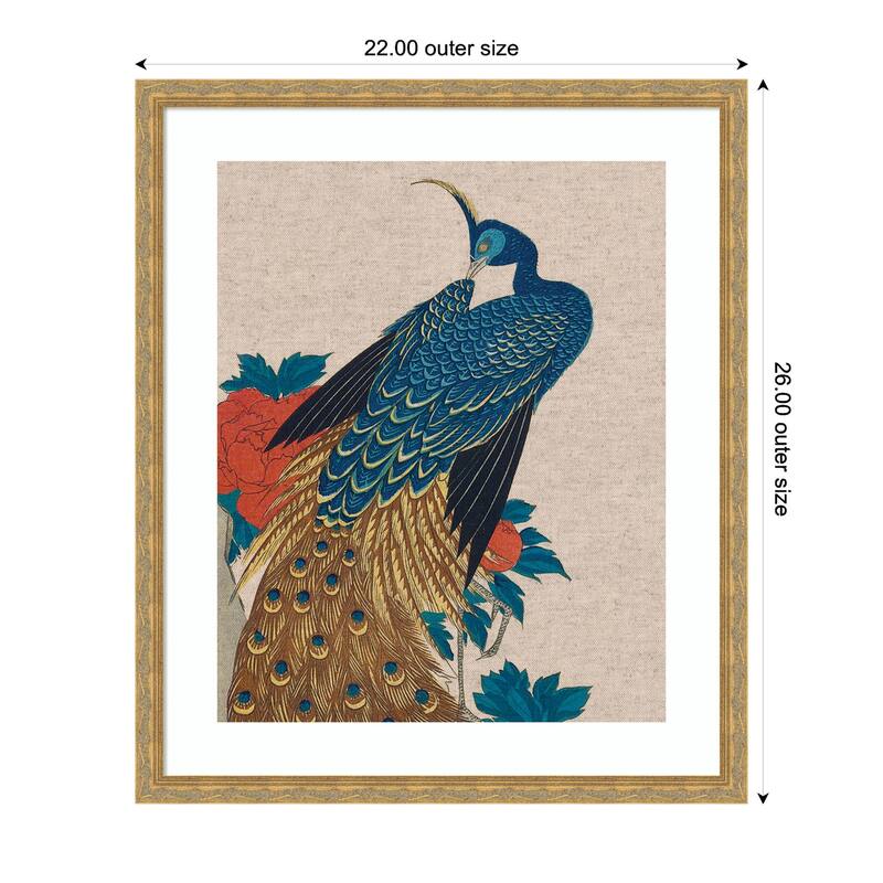 Kate and Laurel Framed Art Peacock and Peonies 1840 Utagawa Hiroshige Neutral Linen by The Art Institute of Chicago