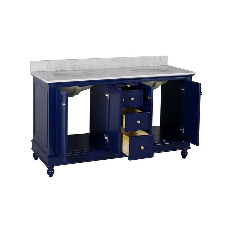 KitchenBathCollection Bella 60" Double Bathroom Vanity with Carrara Marble Top