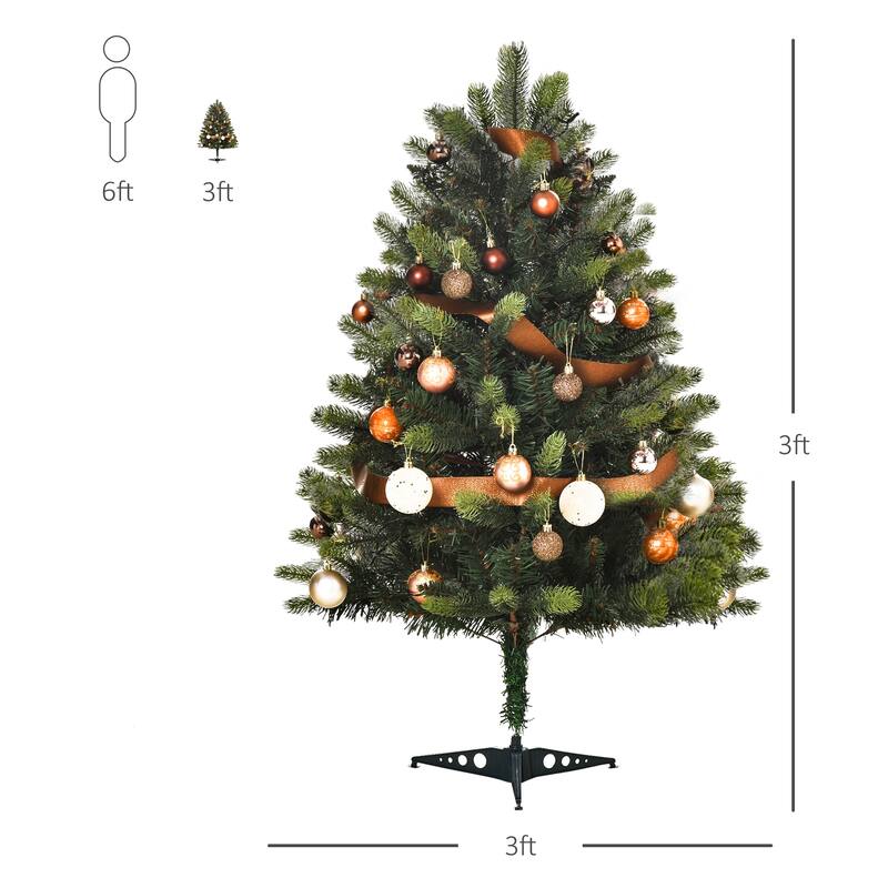 HOMCOM Pre-Lit Full Fir Small Christmas Tree with Stand, Mini Christmas Tree with Lights
