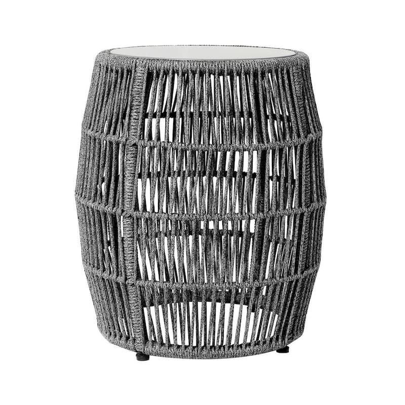19 in. Gray Round Metal End Table, Sturdy Build End Side Table for Living Rooms