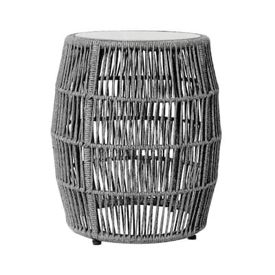 19 in. Gray Round Metal End Table, Sturdy Build End Side Table for Living Rooms