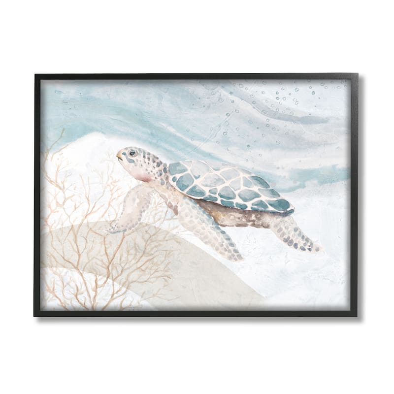 Stupell Pleasant Sea Turtle Drifting Ocean Bubble Waves Framed Wall Art, Design by Patricia Pinto - 30 x 24 - Black
