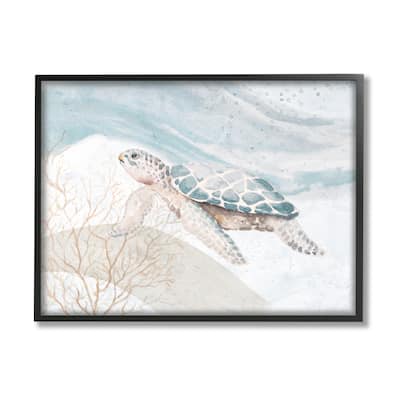 Stupell Pleasant Sea Turtle Drifting Ocean Bubble Waves Framed Wall Art, Design by Patricia Pinto