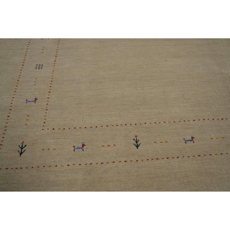 Hand Knotted Oriental 100% Wool Carpet Tribal Animal Pictorial Beige & Ivories Gabbeh Area Rug - 9' 10'' X 9' 10''