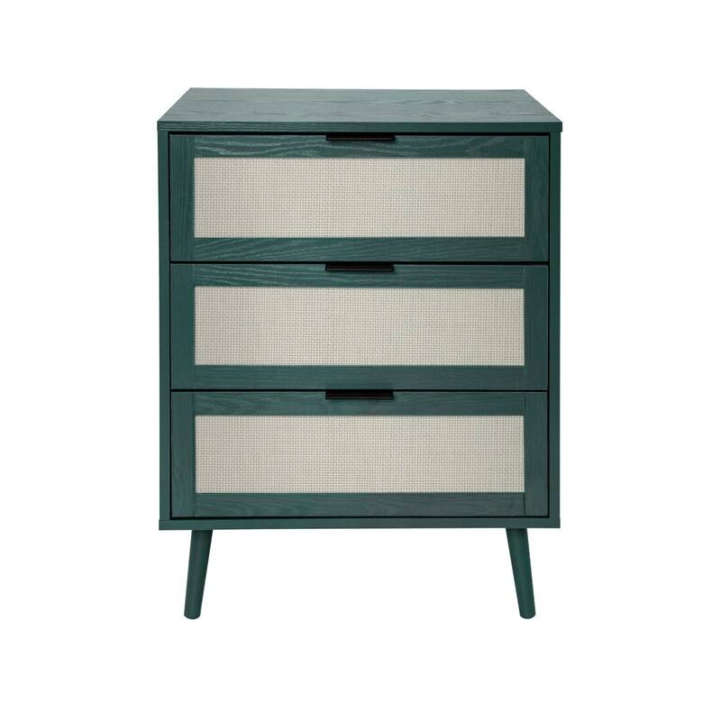 Wood Storage Cabinet with 3 Engineered Rattan Drawer Suitable for Bedroom,Living Room,Study