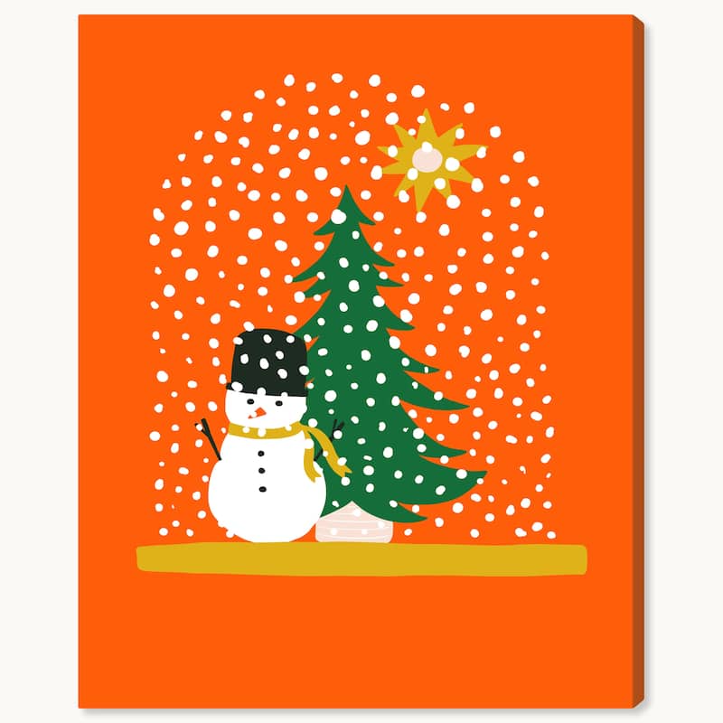 Wynwood Studio Canvas Holiday and Seasonal Little Child Snowman Orange Modern & Contemporary Wall Art Canvas Print