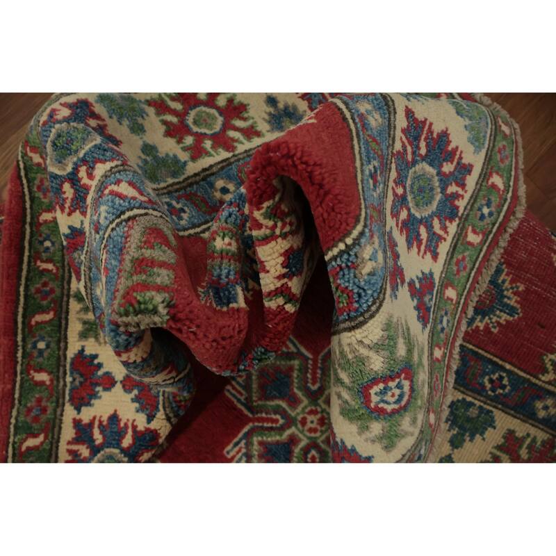 Hand Knotted Oriental 100% Wool Carpet Traditional Geometric Red Kazak Area Rug - 6' 0'' X 3' 11''