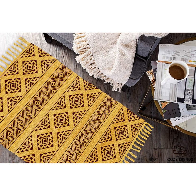 Authentic Hand-Woven Indian Cotton Rug 24''x36'' - Washable, Reversible, and Timelessly Stylish - 2'x3'