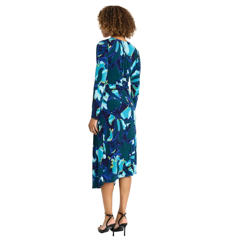 Maggy London Ruched Waist Long Sleeve Asymmetrical Hem Dress - 4
