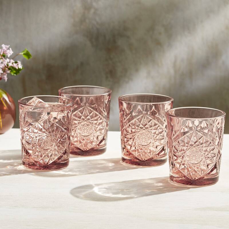 Libbey Hobstar Double Old Fashioned Glasses, 12-ounce, Rose, Set of 4 - Set of 4 - Set of 4