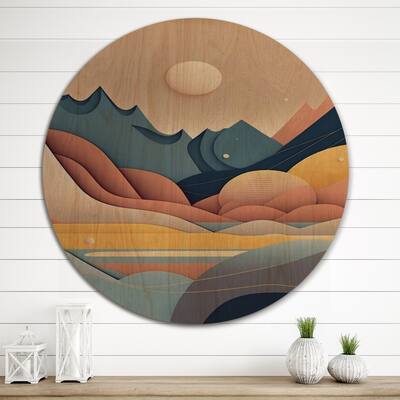 Designart "Full Moon Mountain Serenity V" Landscape Mountains Wood Wall Art - Natural Pine Wood