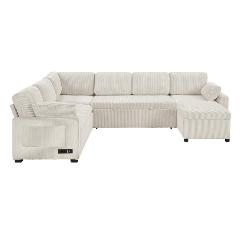 111.2" U-shaped Sofa with Reversible Chaise and Convertible Sofa Bed