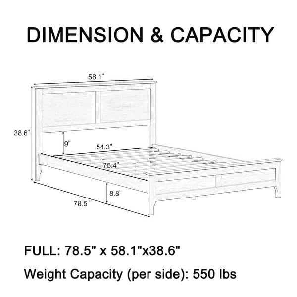 dimension image slide 1 of 9, Modern Style, Solid Wood Bed Frame with MDF Headboard and Footboard