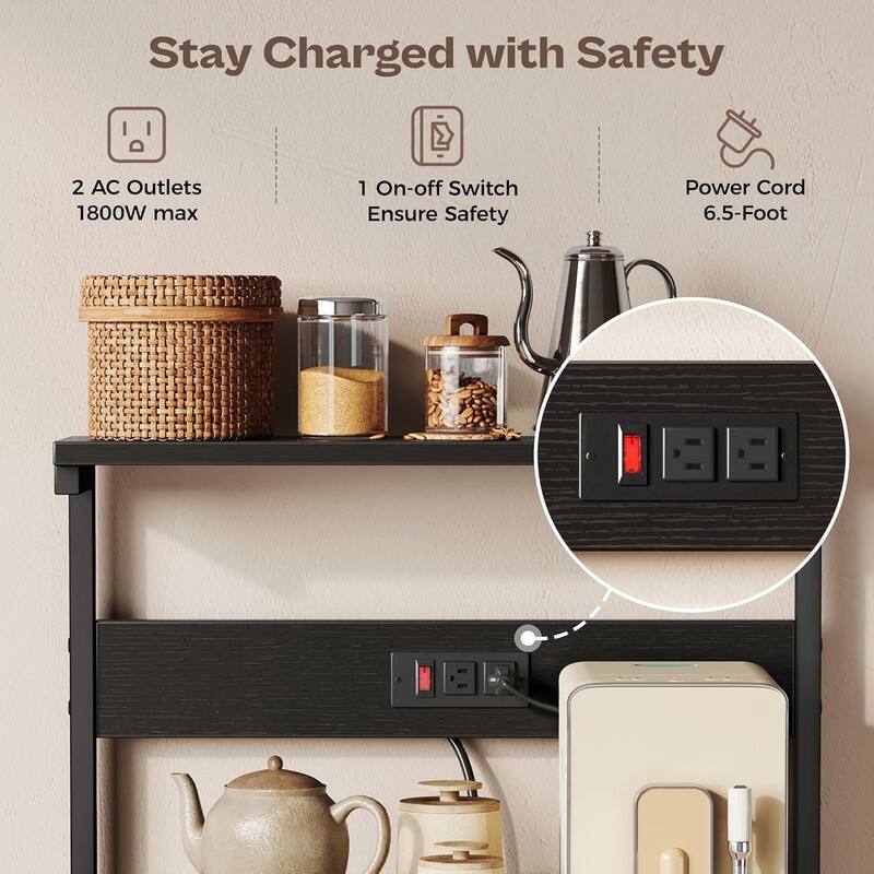 Kitchen Bakers Rack with Power Outlet, Coffee Bar Table 4 Tiers - 16.5"D x 23.6"W x 50.6"H