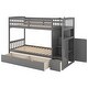 preview thumbnail 19 of 29, Twin Over Full/Twin Bunk Bed with Storage Shelves & Drawers, Wood Bunk Bed Frame with Safety Guardrails, Convertible Bottom Bed