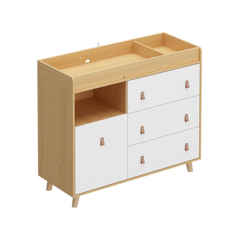 45inch Hidden Trash Storage, Nursery Dresser w/Changing Station White