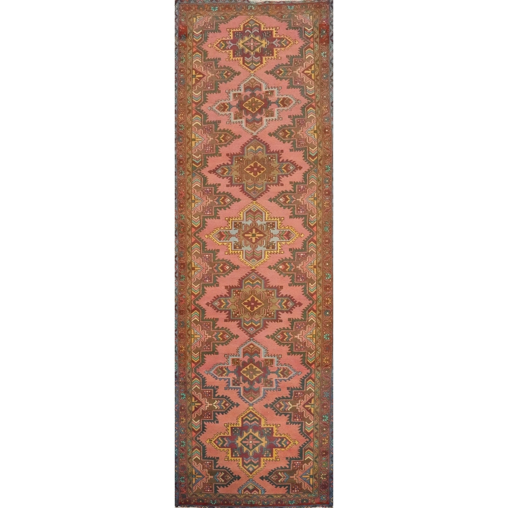 Hand Knotted Oriental 100% Wool Carpet Traditional Geometric Pink Tabriz Runner Rug - 12' 4'' X 3' 4''