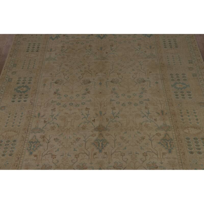 Vegetable Dye Oushak Turkish Rug Handmade Floral Wool Carpet - 9'0" x 12'4"