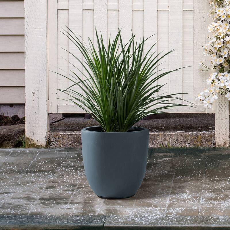 Kante 9 in. H Concrete and Fiberglass Round Bowl Planter, Outdoor Indoor Large Planters Pots with Drainage Hole