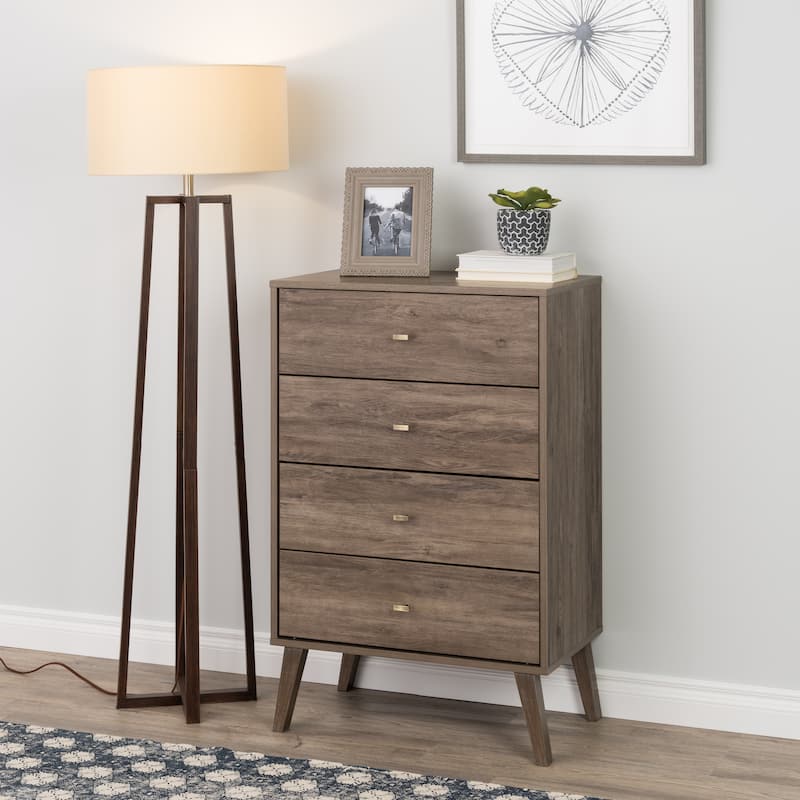 Prepac Milo Mid-Century Modern 4 Drawer Chest of Drawers, Contemporary Bedroom Furniture, Small Dresser for Bedroom
