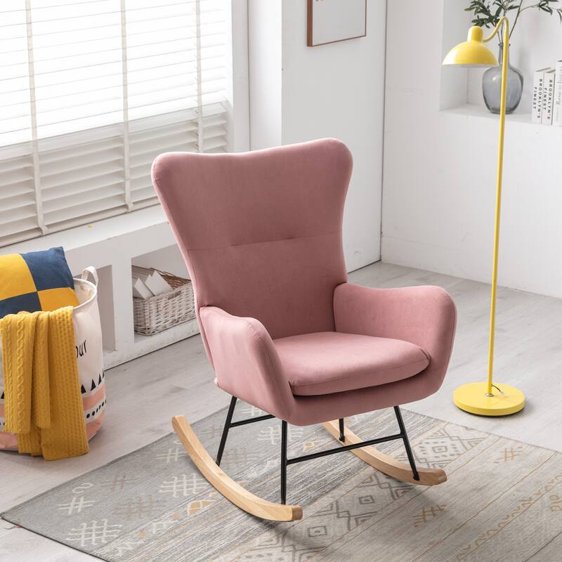 Velvet Armchair Wingback Comfy Rocker Chair with Thick Padded Seat for Nursery