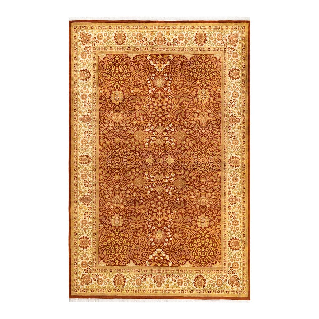 Overton Hand Knotted Wool Vintage Inspired Traditional Mogul Orange Area Rug - 5 x 8
