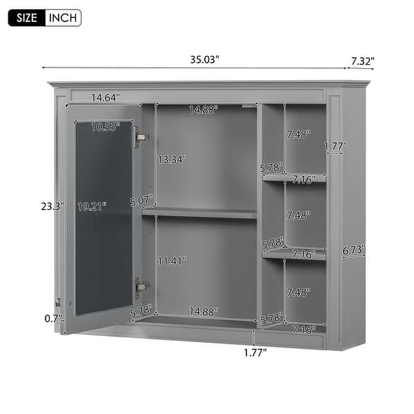 dimension image slide 1 of 3, GDFStudio - Riggs Modern Wall-Mounted Bathroom Storage Cabinet with Mirror and Open Shelves (Not Include Bathroom Vanity)