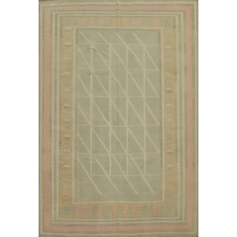 Hand Woven Oriental 100% Wool Carpet Southwestern Tribal Greys & Charcoal Kilim Area Rug - 9' 10'' X 8' 2''