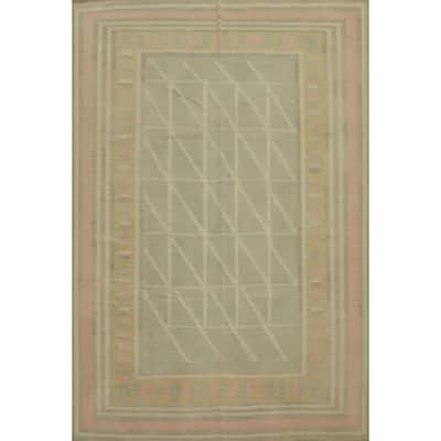 Hand Woven Oriental 100% Wool Carpet Southwestern Tribal Greys & Charcoal Kilim Area Rug - 9' 10'' X 8' 2''
