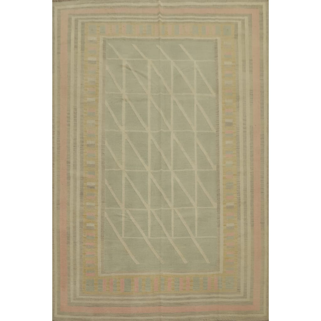 Hand Woven Oriental 100% Wool Carpet Southwestern Tribal Greys & Charcoal Kilim Area Rug - 9' 10'' X 8' 2''