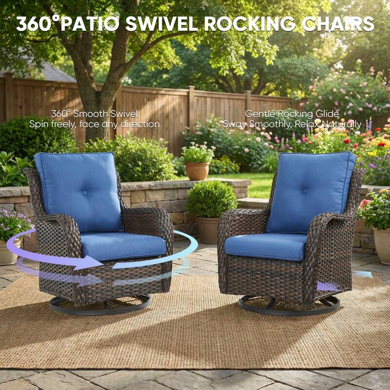 Pocassy Outdoor Wicker Glider Swivel Club Chairs (Set of 2) - Mix Grey