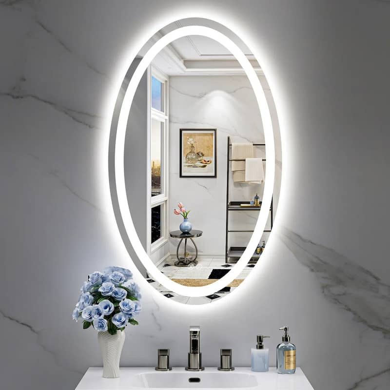 Full Size Oval Front & Back LED Lighted Anti-fog Tempered Glass Wall Bathroom Vanity Mirror - 40" X 24"