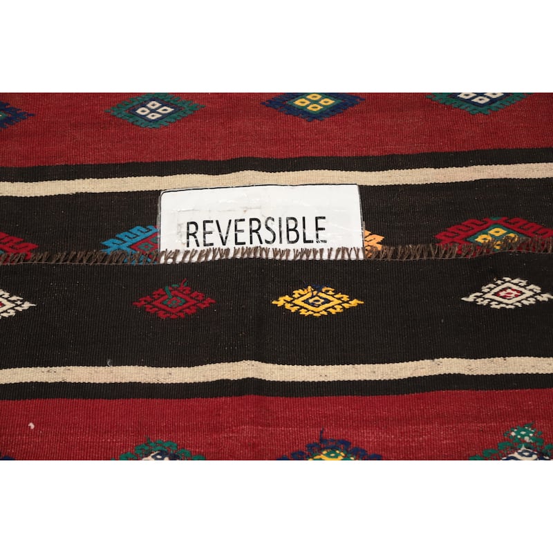 Hand Woven Oriental 100% Wool Carpet Southwestern Tribal Red Kilim Area Rug - 9' 7'' X 5' 10''