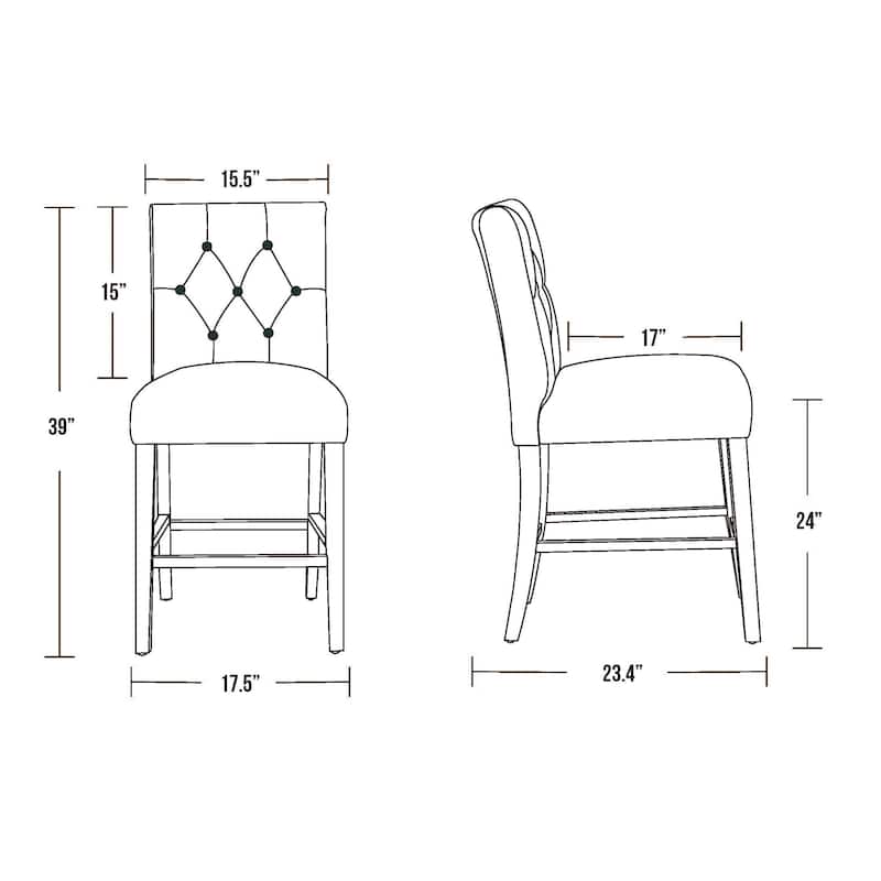 Carter 24" Classic Button Tufted Counter Stool Gray Finish (Set of 2)