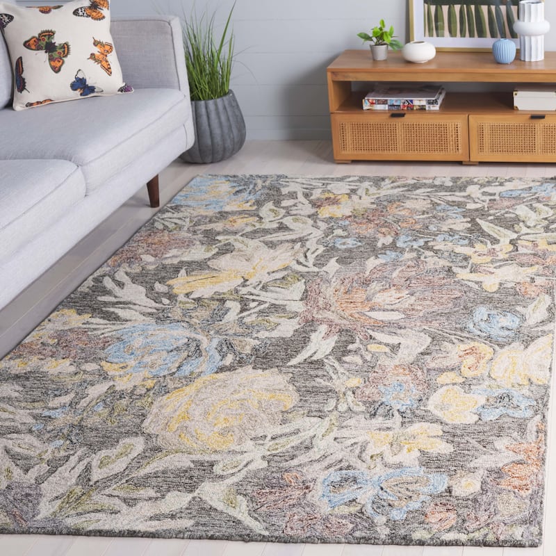 SAFAVIEH Handmade Blossom Bertien Modern & Contemporary Wool Rug - 4' x 6' - Green/Charcoal