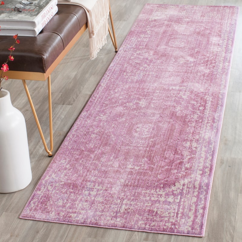 SAFAVIEH Valencia Burcu Distressed Vintage Boho Oriental Polyester Rug - 2'3" x 8' Runner - Fuchsia/Multi