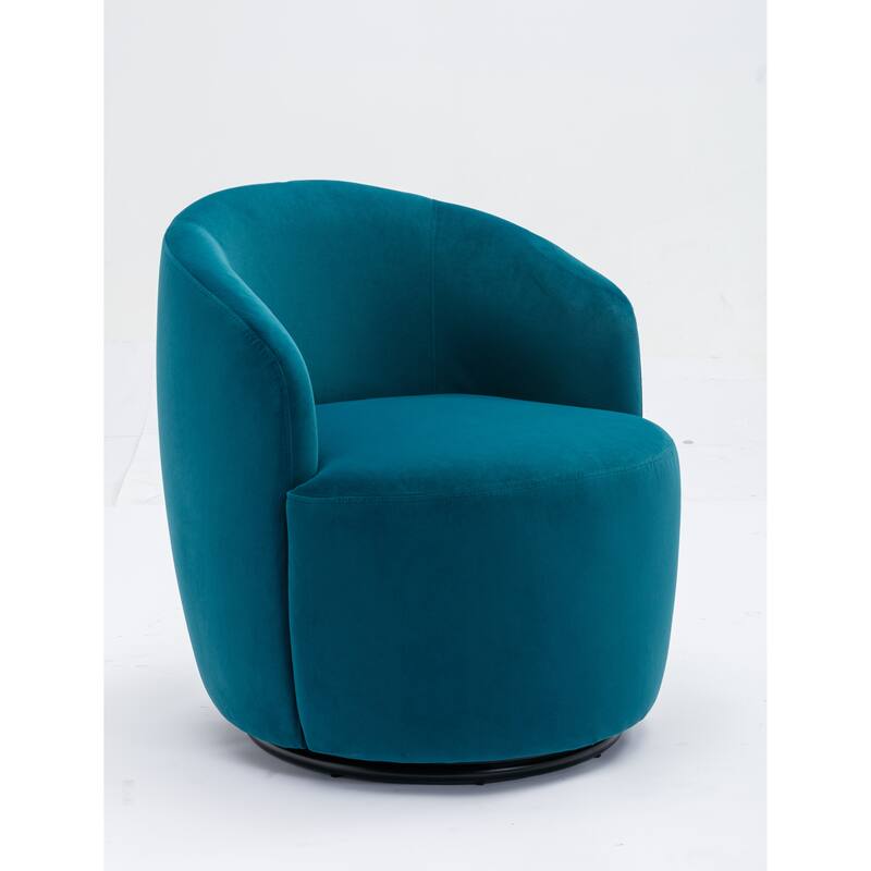 Velvet Swivel Barrel Chair with 360° Black Metal Base