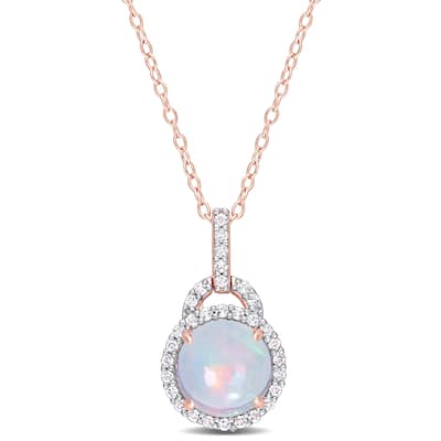 Miadora 3 1/4ct TGW Blue Ethiopian Opal White Topaz Halo Necklace Rose Silver