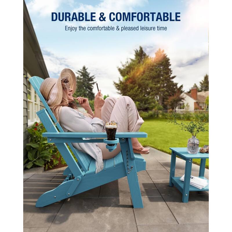 WINSOON All Weather HDPE Outdoor Folding Adirondack Chair With Cup Holder